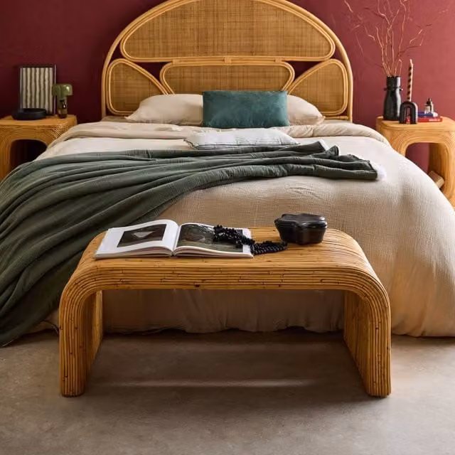 sweeek Rattan End of Bed Bench in Beige, W: 100 cm, D: 40 cm, H: 45 cm – 1