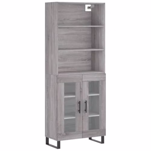 vidaXL Modern Grey Sonoma Highboard with Glass Doors, W/D/H: 69.5 x 34.0 x 180.0 cm – 1