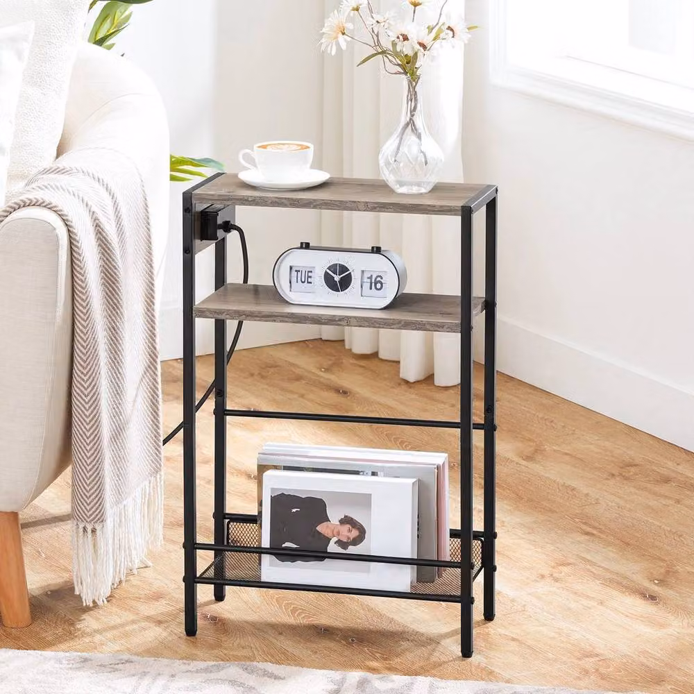KORVIXA Side Table with Charging Station in Grey, W/D/H: 42 x 18 x 65 cm – 3