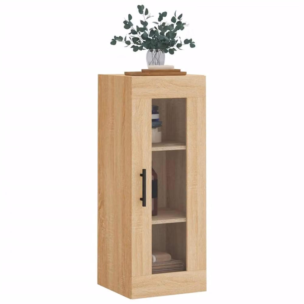 Berkfield Home Sonoma Oak Wall Mounted Cabinet with Glass Doors in Brown, W/D/H: 34.5 x 34 x 90 cm – 3
