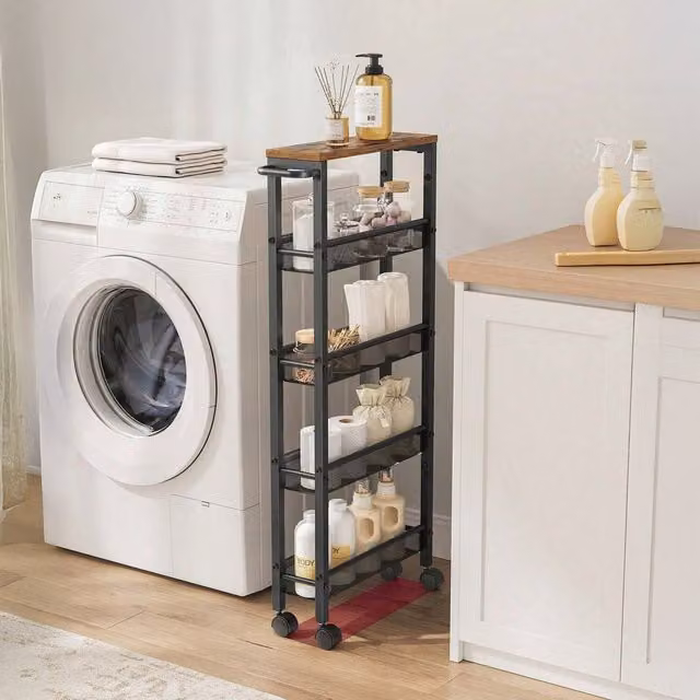 VASAGLE 5-Shelf Industrial Kitchen Trolley and Space-Saving Cart in Bronze