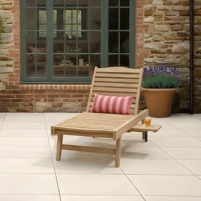 Charles Bentley Solid Teak Wood Reclining Garden Sun Lounger in Brown
