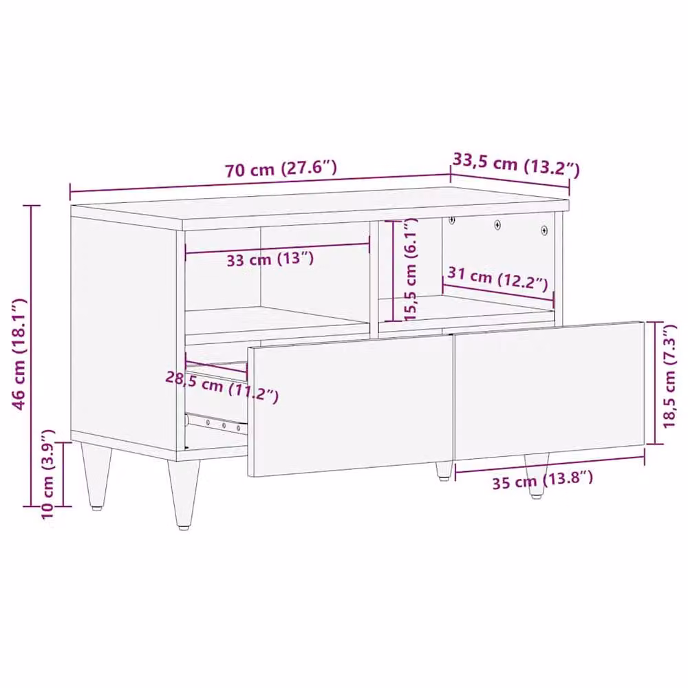 Berkfield Home Light Grey Mango Wood TV Cabinet W: 70 cm, D: 33.5 cm, H: 46 cm – 6