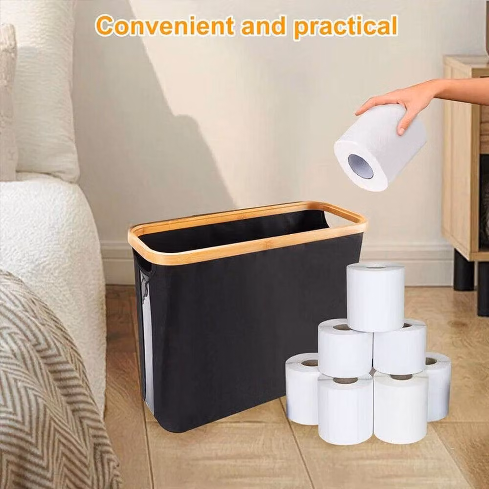KORVIXA Black Waterproof Bamboo Toilet Paper Storage Basket with Lid – 5