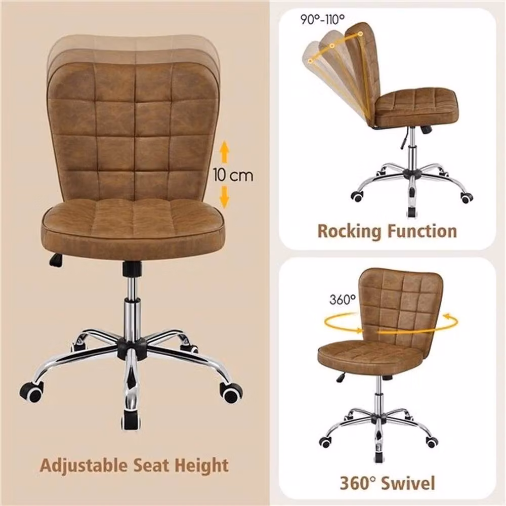 Kelvenix Brown Faux Leather Mid-back Office Task Chair with 360 Degree Swivel and Castors, W/D/H: 44.5 x 46.0 x 52.0 cm – 4