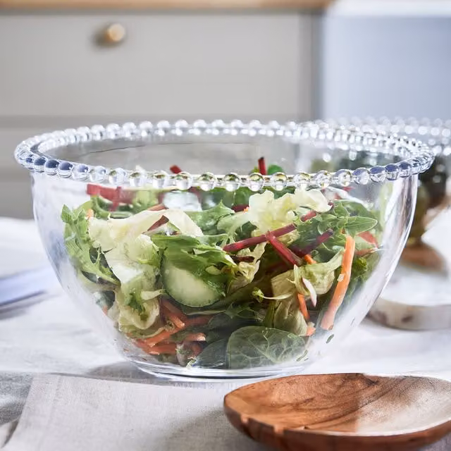 Dibor Bella Perle Glass Beaded Edge Salad Bowl, Clear, 2 l – 1