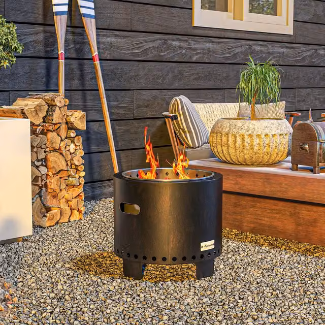 Outsunny Metal Round Smokeless Fire Pit in Black and Bronze Tone