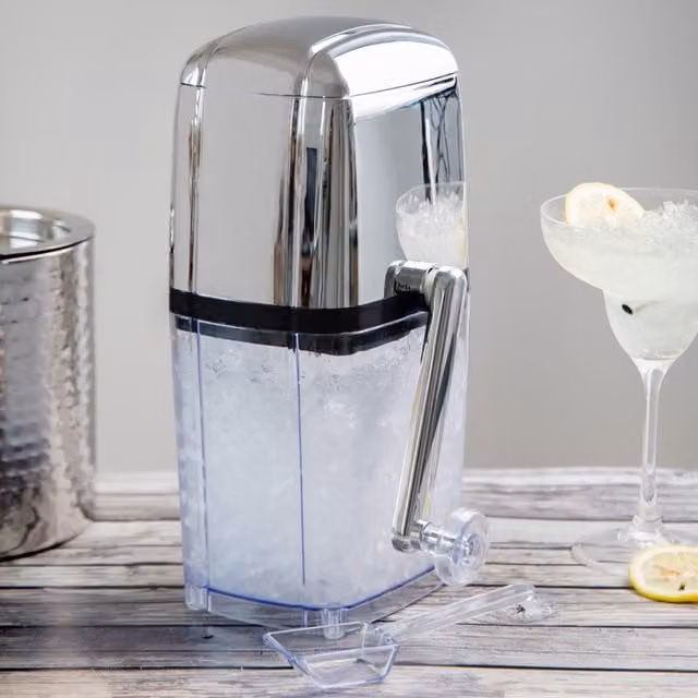 BarCraft Rotary Action Acrylic Ice Crusher in Silver and Transparent with Non-Slip Base