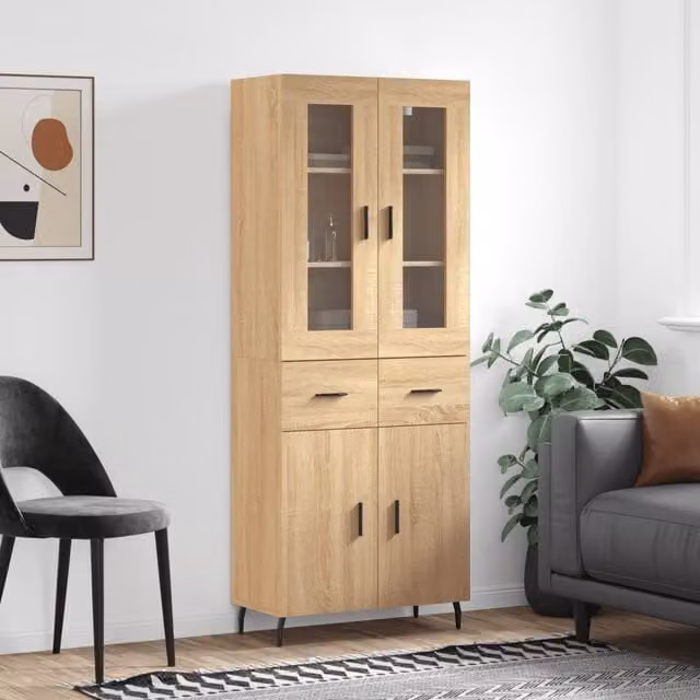 Berkfield Home Sonoma Oak Highboard in Brown, W/D/H: 69.5 x 34 x 180 cm – 1