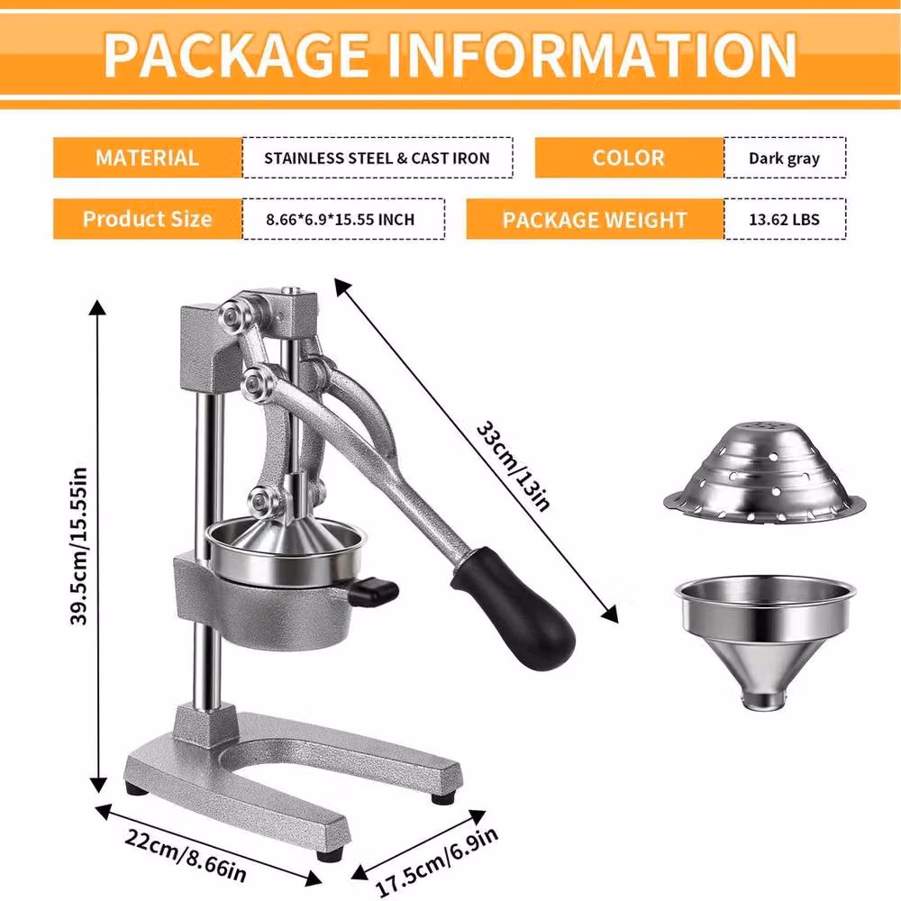Kelvenix Commercial Grade Manual Citrus Press in Grey and Black with Ergonomic Grip and Cast Iron and Stainless Steel Construction – 2