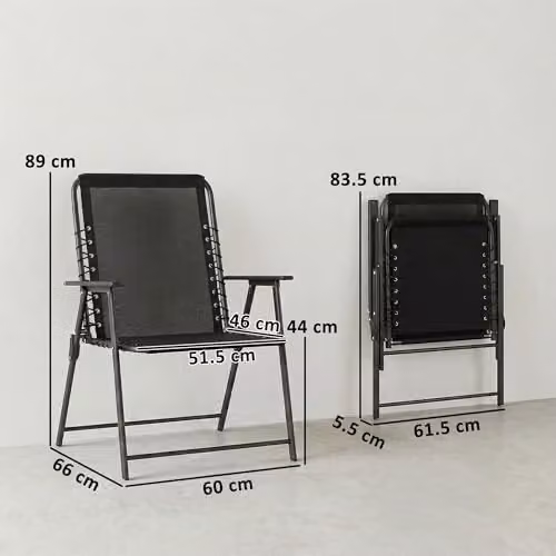 Outsunny Set of 2 Folding Garden Chairs in Black Metal – 3