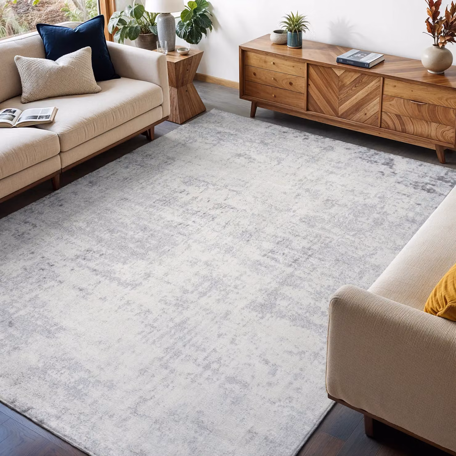 Livabliss Roma Abstract Modern Marble Rug in Grey, Blue and Brown, W/D/H: 80 x 150 x 0.8 cm – 6