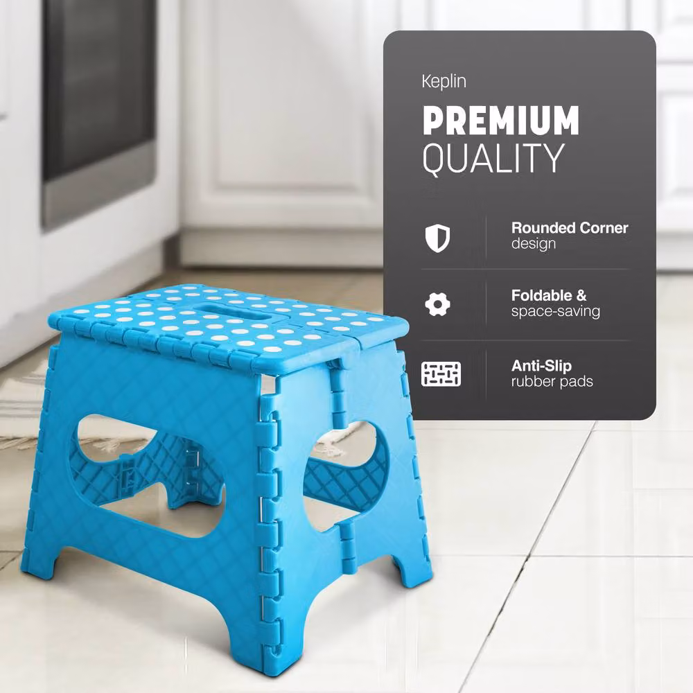 Keplin Heavy Duty Folding Step Stool, Non-Slip Portable Footstool in Blue – 3