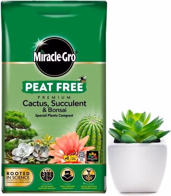 Miracle-Gro Premium Cactus Bonsai Compost, Peat Free, 10 l, Black