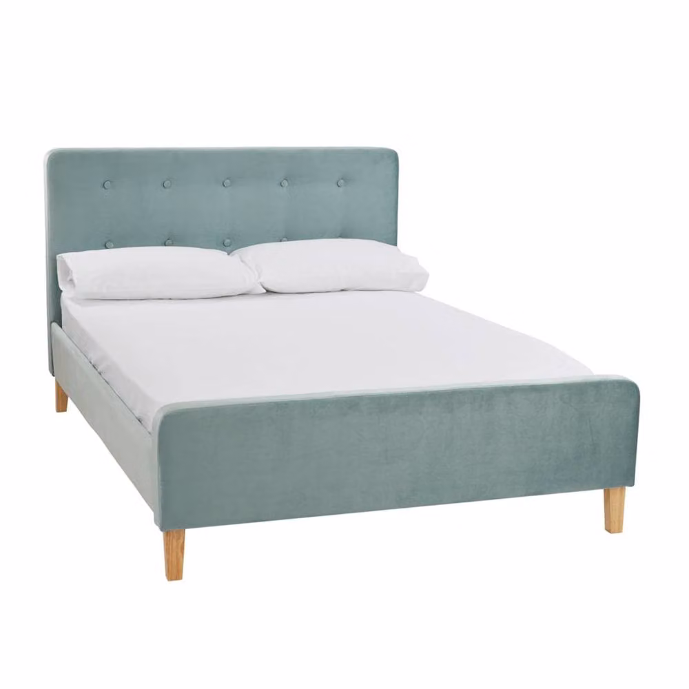 Wyld Haus Kinsale King Bed with Soft Aqua Blue Velvet Tufted Headboard and Footboard – 2