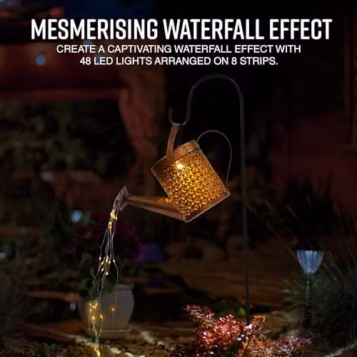 Globrite Solar Watering Can Garden Lights with 48 LED Warm White Retro Outdoor Decorative Waterfall Ornaments, IP65 Waterproof Metal Copper Design – 3