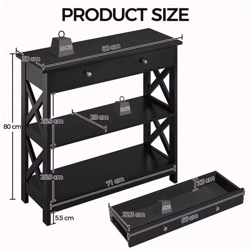 KORVIXA Modern Black Console Table with Drawer, W/D/H: 80 x 30.48 x 79.98 cm – 2