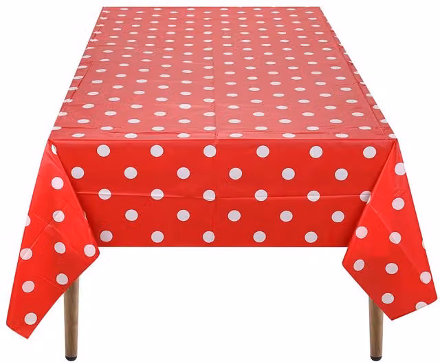 Neel Blue Red Polka Dot PVC Rectangular Tablecloth, W: 137 cm, L: 274 cm – 1