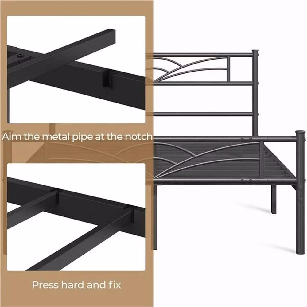Kelvenix Black Metal Platform Bed Frame, W: 140 cm, D: 200 cm, H: 88.5 cm – 4
