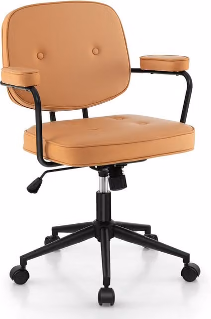 Costway Orange PU Leather Swivel Task Chair with Armrests and Castors