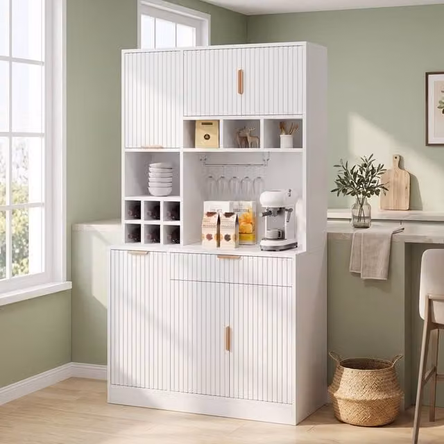STILVORA Modern Tall Cabinet in White with Bottle Rack and Glass Doors, W/D/H: 100 x 40 x 175 cm – 1