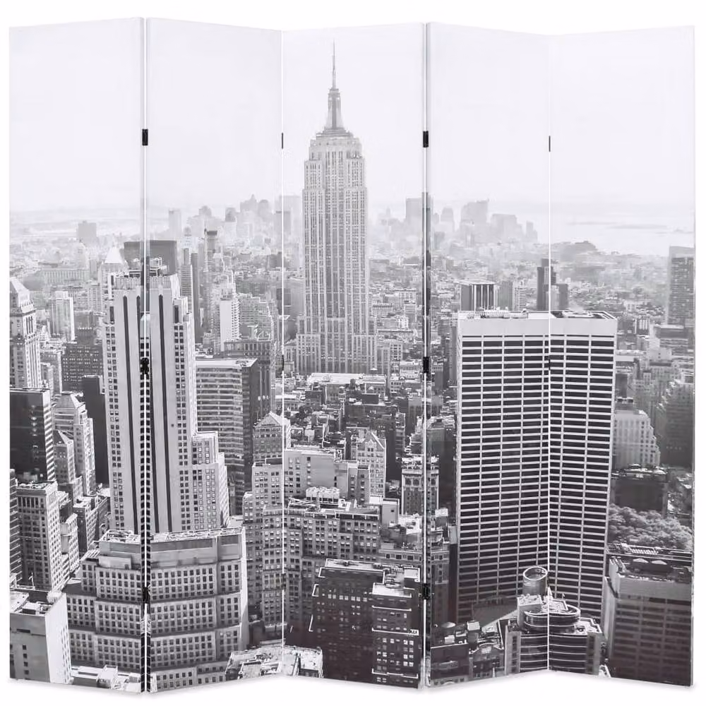 Berkfield Home New York by Day White Folding Room Divider, Black and White, W: 200 cm, H: 170 cm
