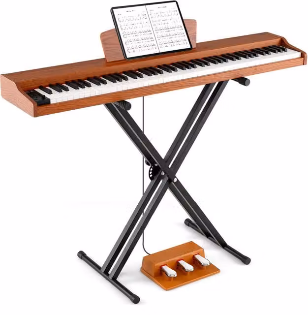 COSTWAY 88-Key Keyboard Piano Set with USB, Brown