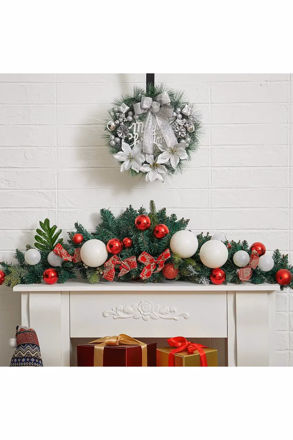 Living and Home Silver Christmas Wreath Pendant, Diameter: 30 cm – 2