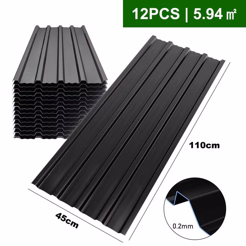 FLAVORA 12 Pack Corrugated Galvanised Metal Roof Sheets in Black, W: 52 cm, L: 1000 cm – 2
