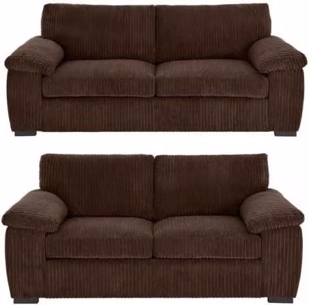 LUXURY LIFE Amalfi Collingdale Jumbo Cord Fabric Sofa Set in Chocolate Brown