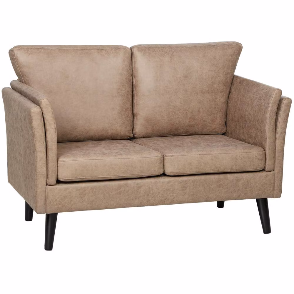 Wyld Haus Vaha 2 Seater Sofa in Light Brown Synthetic Leather with Rubberwood Frame, W/D/H: 137 x 72 x 88 cm – 2