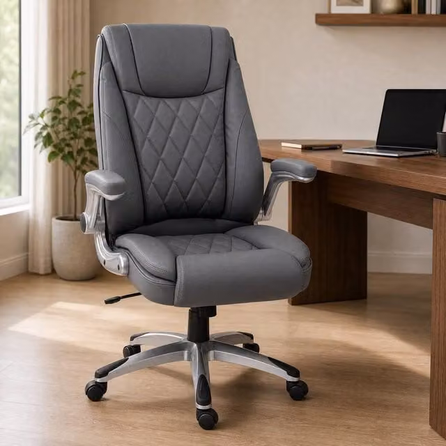 STILVORA Grey Executive Office Chair with Synthetic Leather, Headrest and Armrests