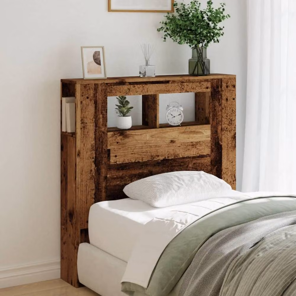 Berkfield Home LED Headboard in Brown Old Wood with Integrated Lighting and Side Compartments, W/D/H: 100 x 18.5 x 103.5 cm – 4