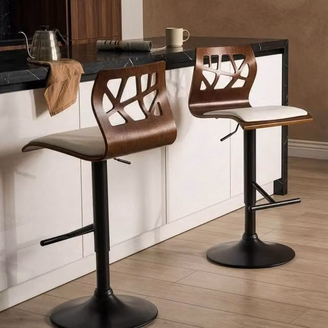 Wyld and Coco Modern 2 Piece Counter Bar Stools in Dark Brown and White Faux Leather