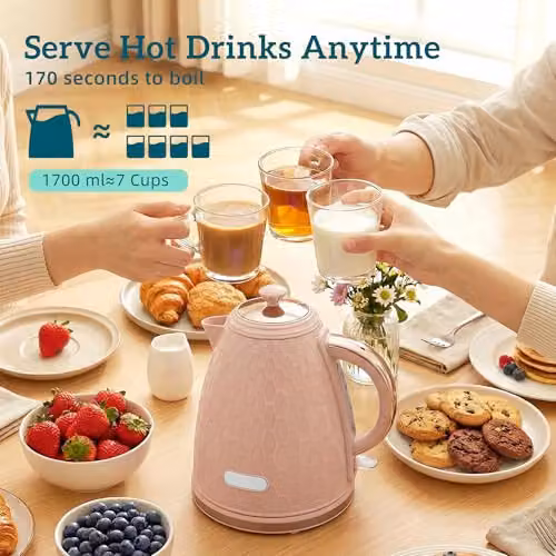 HOMCOM Kettle and 2 Slice Toaster Set in Pink with 1.7 l Jug Kettle and Limescale Filter – 3