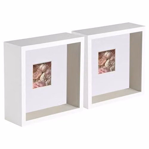 Nicola Spring 5 Piece Square 3D Deep Box Photo Frame Set in White with Glass and Plastic, W/H: 15.24 x 15.24 cm – 1