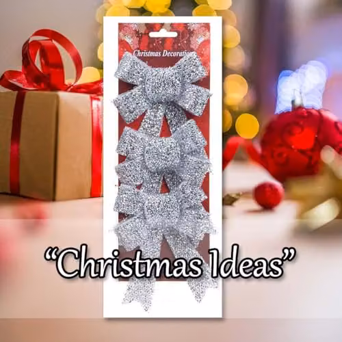 VFM e-Store Silver Tinsel Bows Christmas Decorations, Pack of 3, W/D/H: 10 x 13 x 3 cm – 6