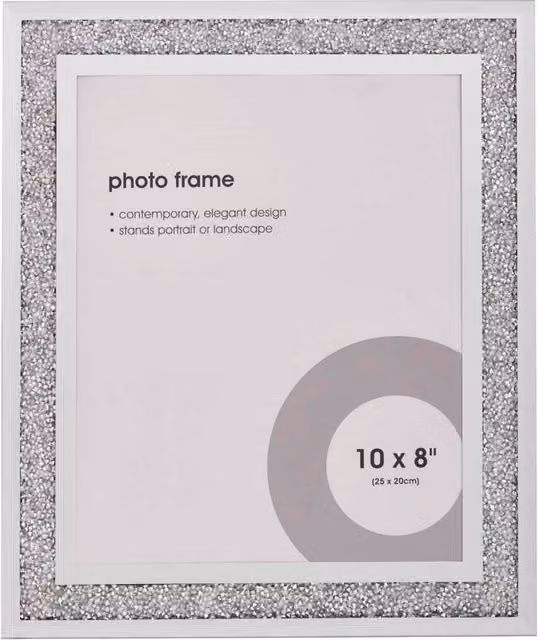 Comfort You White and Silver Glass Sparkle Crushed Jewel Diamond Single Photo Frame, 25 x 25 cm