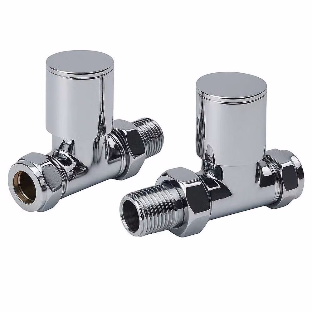Hinsinc Straight Chrome Radiator Valve in Silver, 15mm x 1/2" – 2