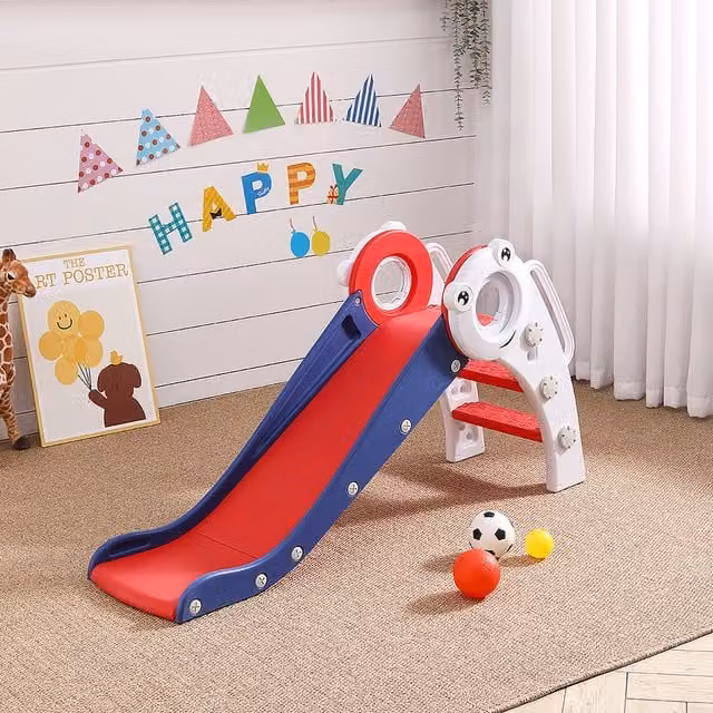 Livingandhome Foldable Lightweight Junior Plastic Play Slide in Blue and Red
