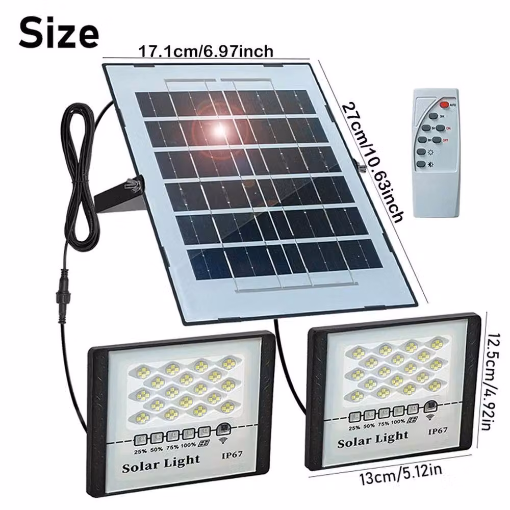 NESTLUNE 400W Solar LED Double Floodlight with Dusk Sensor in Black – 2