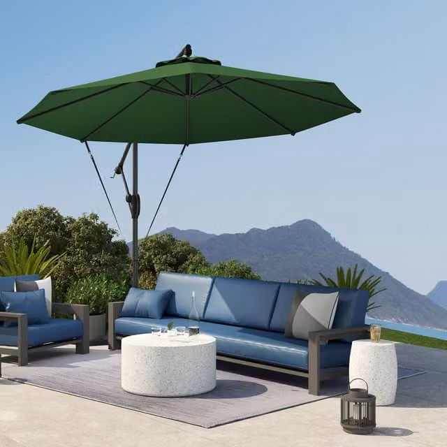 Outsunny Green Cantilever Parasol with Cover and Wind Strap, UPF 50