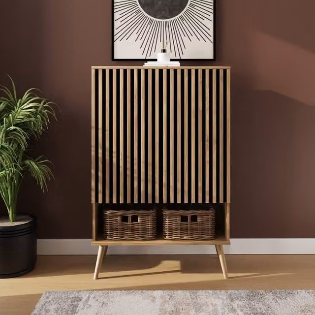 GFW Rowan Modern Multi Unit Storage Cabinet in Brown Oak, W/D/H: 123.0 x 32.5 x 76.7 cm
