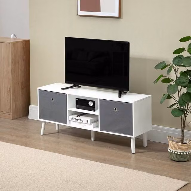 EONLION White and Grey TV Cabinet Unit with Shelves, Width: 100 cm