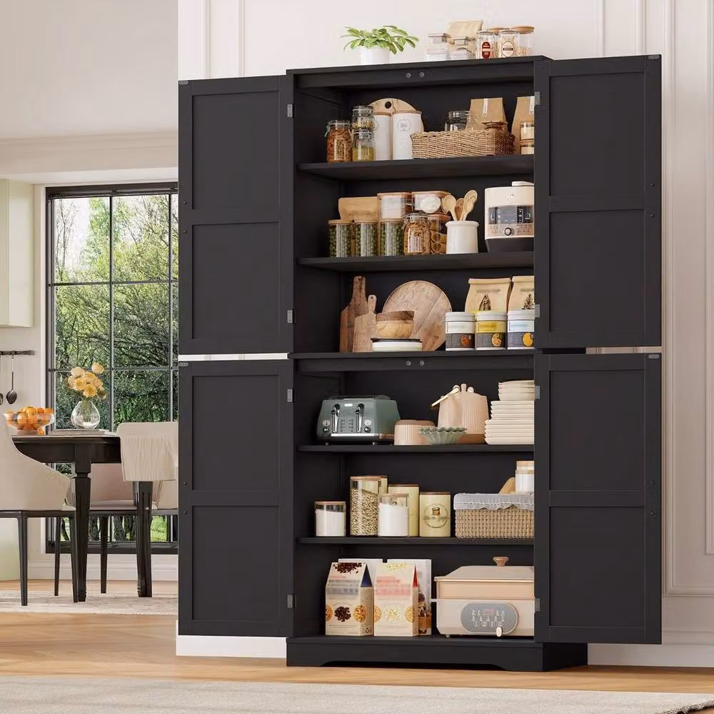 PAWNORA Black Tall Kitchen Storage Cabinet with Hinged Doors, H 180 x W 79.5 x D 35.5 cm – 4