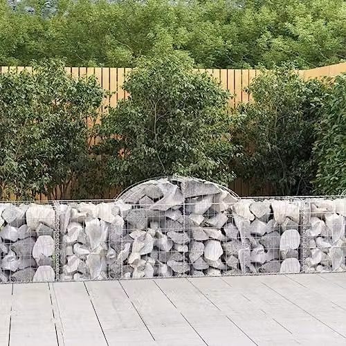vidaXL Set of 5 Arched Gabion Baskets in Silver Galvanised Steel, W/D/H: 200 x 50 x 60/80 cm