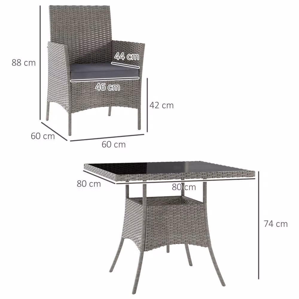 STILVORA 5-Piece Modern Garden Dining Set with Square Tempered Glass Table and Chairs in Grey – 3