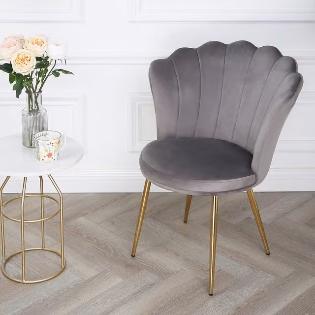 Home Garden Direct Mini Flora Floral Occasional Chair in Grey Velvet with Metal Frame