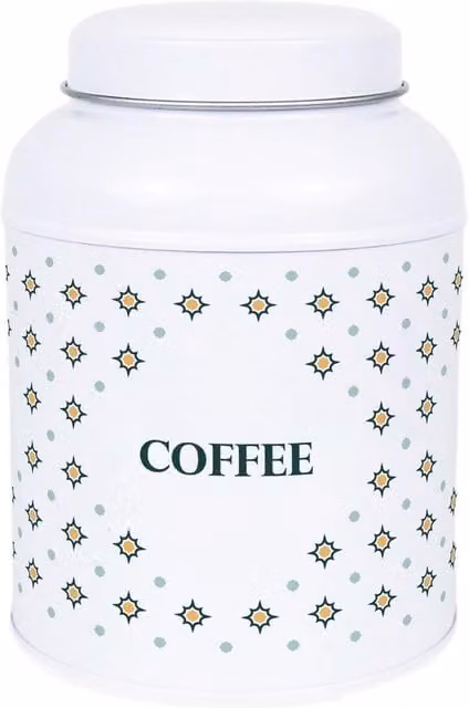 Purely Home Octagonal Stars Hot Chocolate Canister with Small Dome Lid, White Metal Kitchen Storage Tin