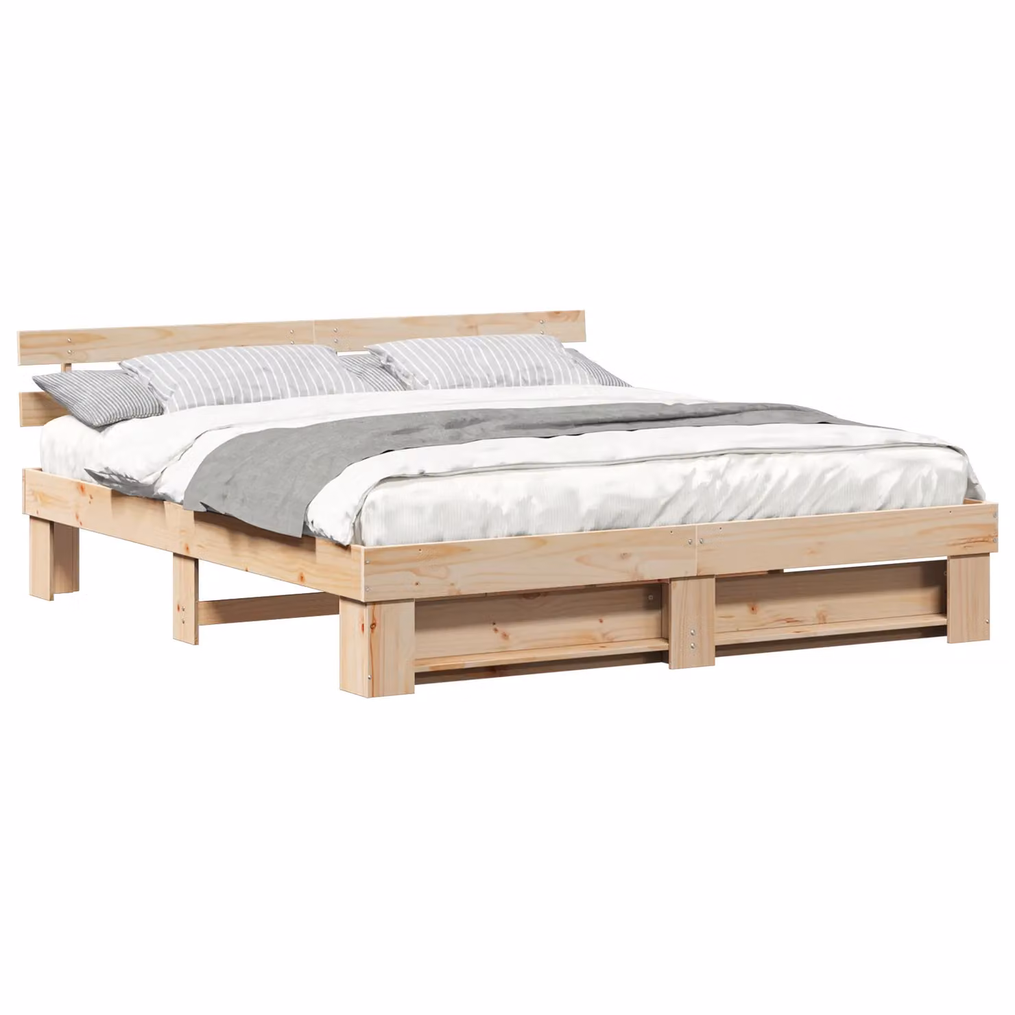 Berkfield Home Solid Pine Wood Bed with Headboard, Brown, 200 x 200 cm – 2